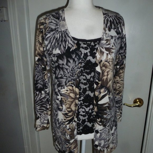 Isaac Mizrahi Live! Women's floral Print button-front  Sweater / Cardigan XXS - Picture 1 of 9